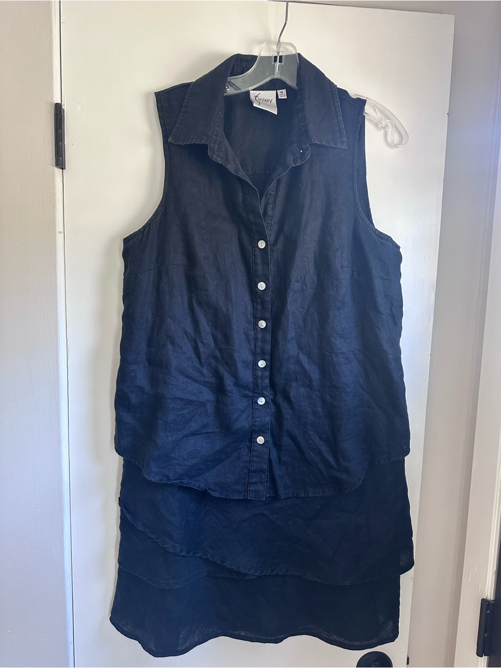 Finley black linen tiered Sleeveless Button-Front Layered Dress